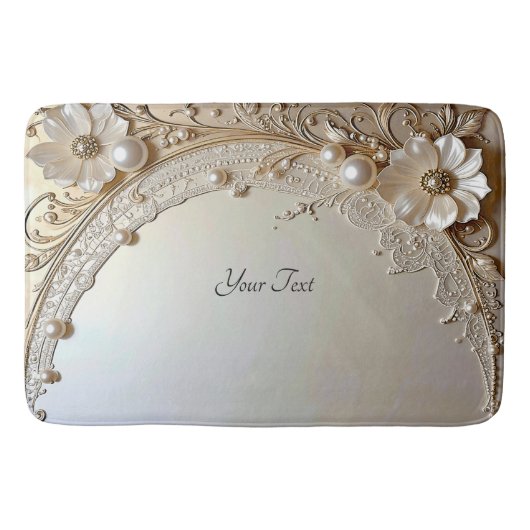 Modern White Flowers Pearls Bath Mat バスマット (正面)