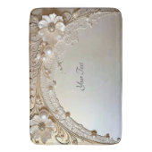 Modern White Flowers Pearls Bath Mat バスマット (正面縦)