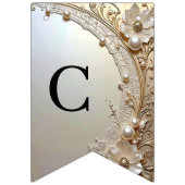 Modern White Flowers Pearls Bunting Flag バンティングフラッグ (第1の旗)