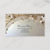 Modern White Flowers Pearls Business Card 名刺 (裏面)