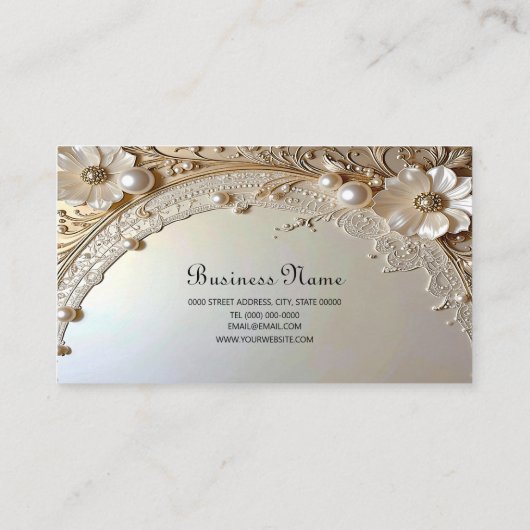 Modern White Flowers Pearls Business Card 名刺 (裏面)