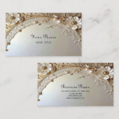 Modern White Flowers Pearls Business Card 名刺 (正面/裏面)