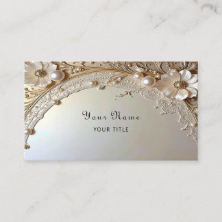 Modern White Flowers Pearls Business Card 名刺