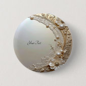 Modern White Flowers Pearls Button 缶バッジ (正面)