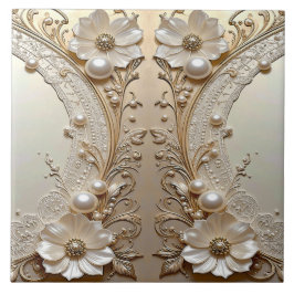 Modern White Flowers Pearls Ceramic Tile タイル