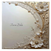 Modern White Flowers Pearls Ceramic Tile タイル (正面)