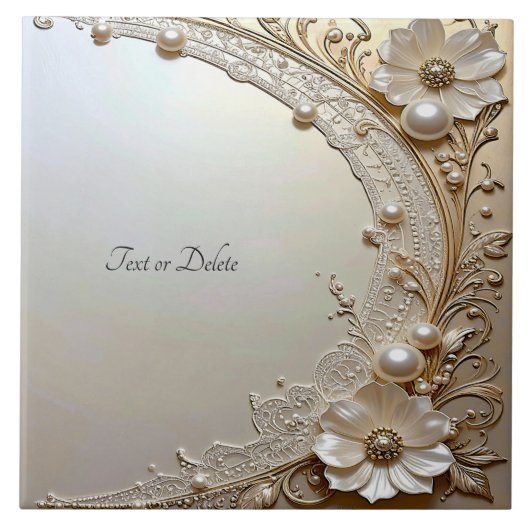 Modern White Flowers Pearls Ceramic Tile タイル (正面)