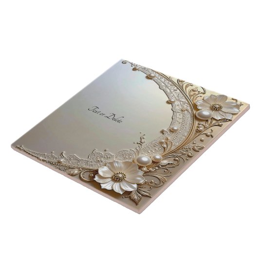 Modern White Flowers Pearls Ceramic Tile タイル (側面)