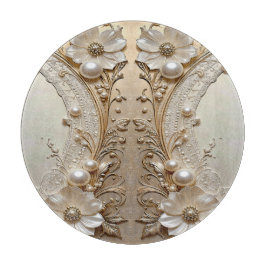 Modern White Flowers Pearls Cutting Board カッティングボード