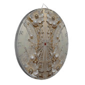 Modern White Flowers Pearls Dartboard ダーツボード (正面左)