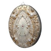 Modern White Flowers Pearls Dartboard ダーツボード (正面右)