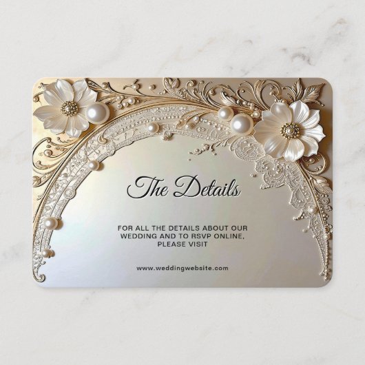 Modern White Flowers Pearls Detail エンクロージャーカード (正面)