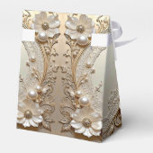 Modern White Flowers Pearls Favor Box フェイバーボックス (裏面サイド)
