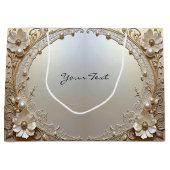 Modern White Flowers Pearls Gift Bag ラージペーパーバッグ (正面)