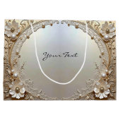 Modern White Flowers Pearls Gift Bag ラージペーパーバッグ (裏面)