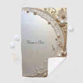 Modern White Flowers Pearls Golf Towel ゴルフタオル (インサイチュ)