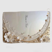 Modern White Flowers Pearls Golf Towel ゴルフタオル (横)
