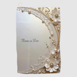 Modern White Flowers Pearls Golf Towel ゴルフタオル