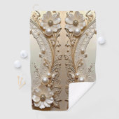 Modern White Flowers Pearls Golf Towel ゴルフタオル (インサイチュ)