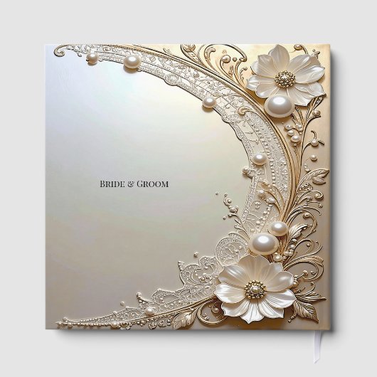 Modern White Flowers Pearls Guest Book ゲストブック (裏面)