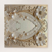 Modern White Flowers Pearls Jigsaw Puzzle ジグソーパズル (横)