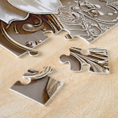 Modern White Flowers Pearls Jigsaw Puzzle ジグソーパズル (側面)