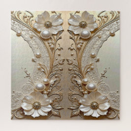 Modern White Flowers Pearls Jigsaw Puzzle ジグソーパズル