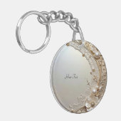 Modern White Flowers Pearls Keychain キーホルダー (正面左)