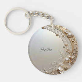 Modern White Flowers Pearls Keychain キーホルダー