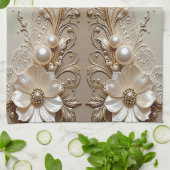 Modern White Flowers Pearls Kitchen Towel キッチンタオル (折り畳み)