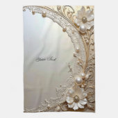 Modern White Flowers Pearls Kitchen Towel キッチンタオル (縦)