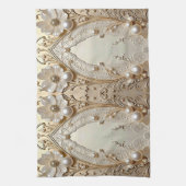 Modern White Flowers Pearls Kitchen Towel キッチンタオル (縦)
