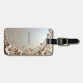 Modern White Flowers Pearls Luggage Tag ラゲッジタグ (正面横)