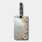 Modern White Flowers Pearls Luggage Tag ラゲッジタグ (裏面縦)