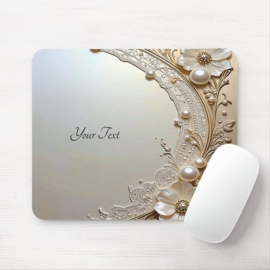 Modern White Flowers Pearls Mousepad マウスパッド (マウス)
