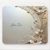 Modern White Flowers Pearls Mousepad マウスパッド (正面)