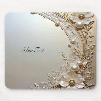 Modern White Flowers Pearls Mousepad マウスパッド