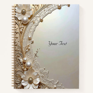 Modern White Flowers Pearls Notebook ノートブック