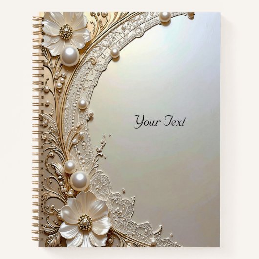 Modern White Flowers Pearls Notebook ノートブック (正面)