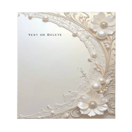 Modern White Flowers Pearls Notepad ノートパッド
