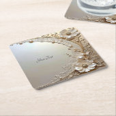 Modern White Flowers Pearls Paper Coaster スクエアペーパーコースター (アングル)