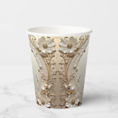Modern White Flowers Pearls Paper Cups 紙コップ (裏面)