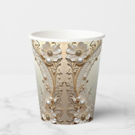 Modern White Flowers Pearls Paper Cups 紙コップ