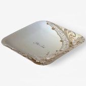 Modern White Flowers Pearls Paper Plate ペーパープレート (傾斜あり)