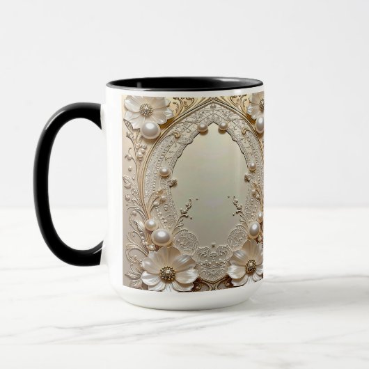 Modern White Flowers Pearls Pearls Mug マグカップ (左)