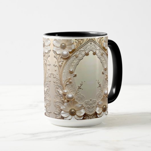 Modern White Flowers Pearls Pearls Mug マグカップ (正面右)