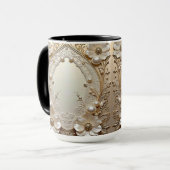 Modern White Flowers Pearls Pearls Mug マグカップ (正面左)