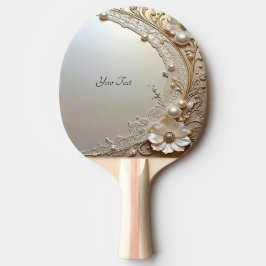 Modern White Flowers Pearls Ping Pong Paddle 卓球ラケット