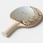Modern White Flowers Pearls Ping Pong Paddle 卓球ラケット (正面アングル)