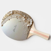 Modern White Flowers Pearls Ping Pong Paddle 卓球ラケット (横)